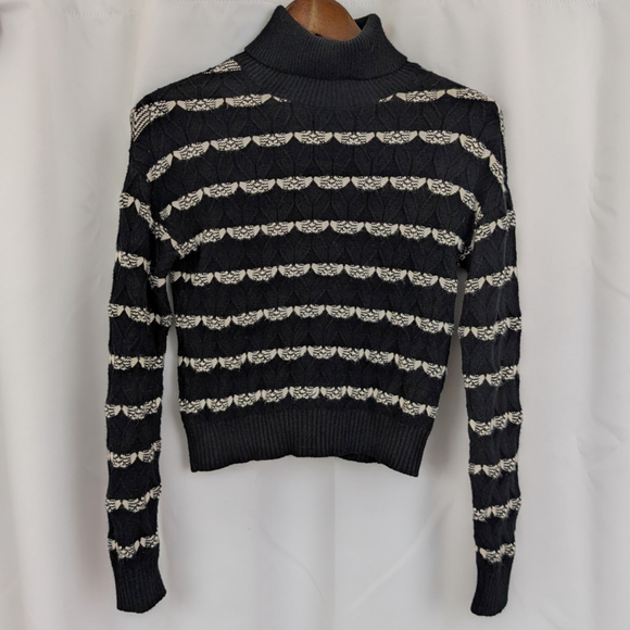 Joie Turtleneck Black with pattern knit sweater XS - Picture 1 of 6